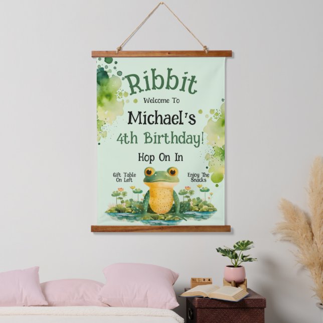 Einladung von niedlich Frog Birthday Party Wandteppich Mit Holzrahmen (Schlafzimmer)