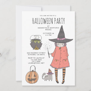 Einladung von niedlich Hexenkid zu Halloween-Party