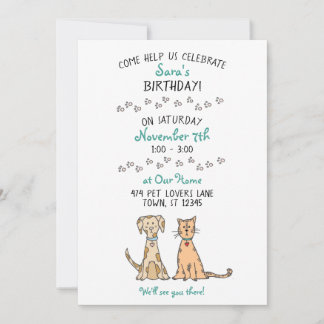 Einladung von niedlichen Hunden und Katzen zum Geb