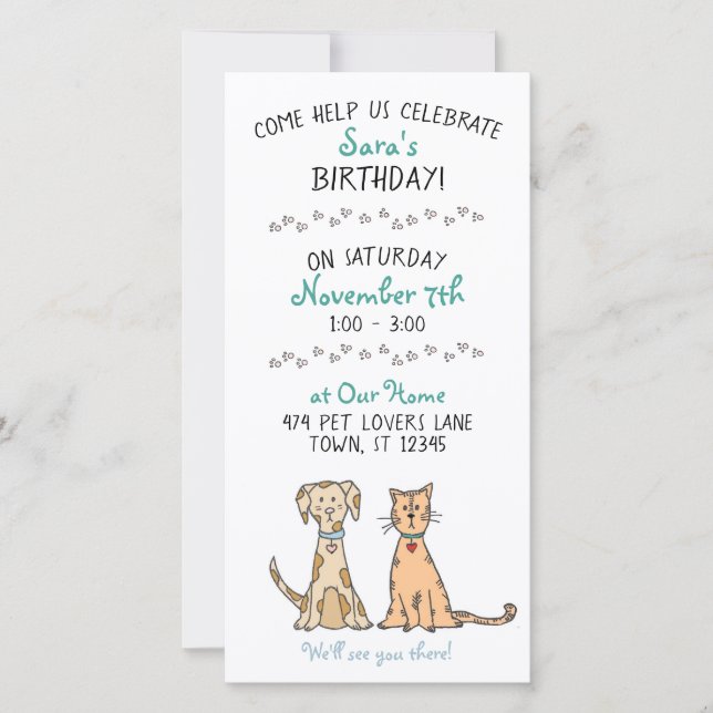 Einladung von niedlichen Hunden und Katzen zum Geb (Vorderseite)