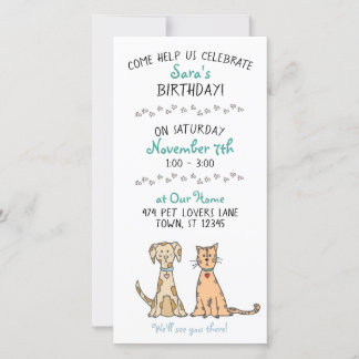 Einladung von niedlichen Hunden und Katzen zum Geb