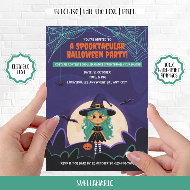 Einladung von niedlichen kleinen Hexen-Halloween-P (Cute Little Witch Halloween Party Invitation)