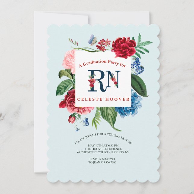 Einladung von Nurse Floral Abschluss (Vorderseite)