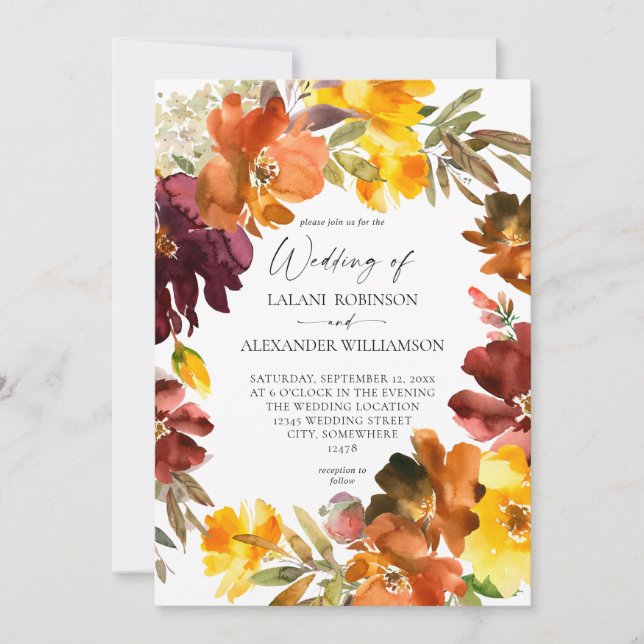 Einladung von Orange & Yellow Fall Floral Wedding (Vorderseite)