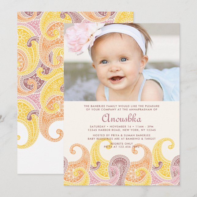 Einladung von Paisley Annaprashan (First Rice) (Vorne/Hinten)