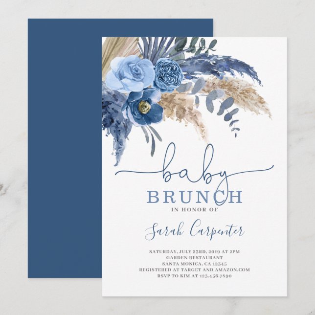 Einladung von Pampas Grass Baby Shower Boy (Vorne/Hinten)