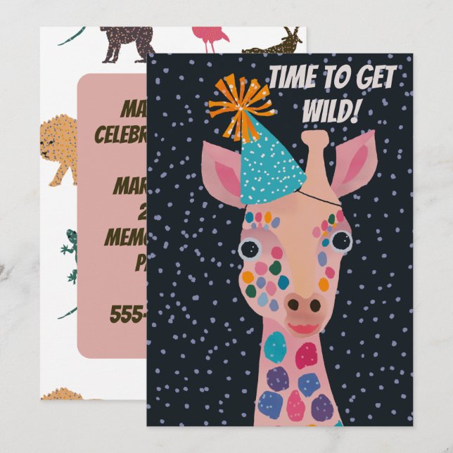 Einladung von Party Animal zum Geburtstag (Vorne/Hinten)