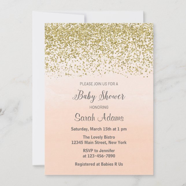 Einladung von Peach und Gold Baby Dusche (Vorderseite)