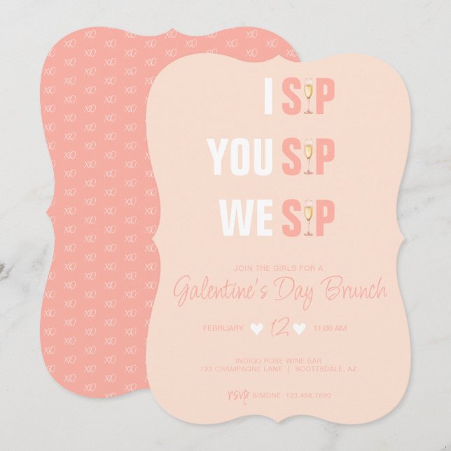 Einladung von Peachy Pink Galentine zum Champaign  (Vorne/Hinten)