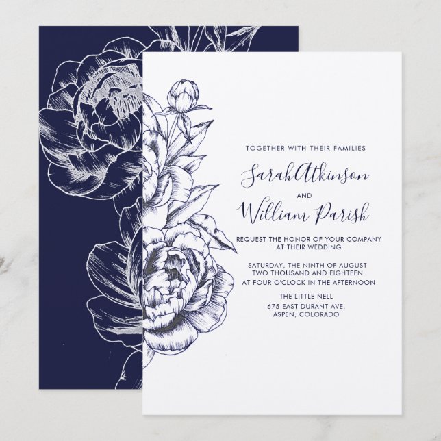Einladung von Peony Simple Wedding (Vorne/Hinten)
