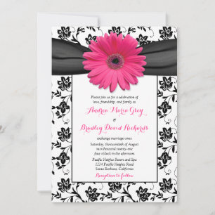 Einladung von Pink Daisy Schwarz-weiß Floral Weddi