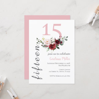 Einladung von Pink Floral Quinceñera
