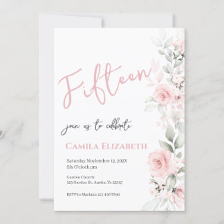 Einladung von Pink Floral Quinceñera