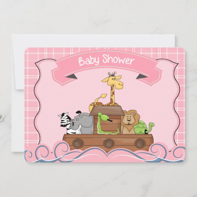 Einladung von Pink Noahs Ark Baby Shower (Vorderseite)