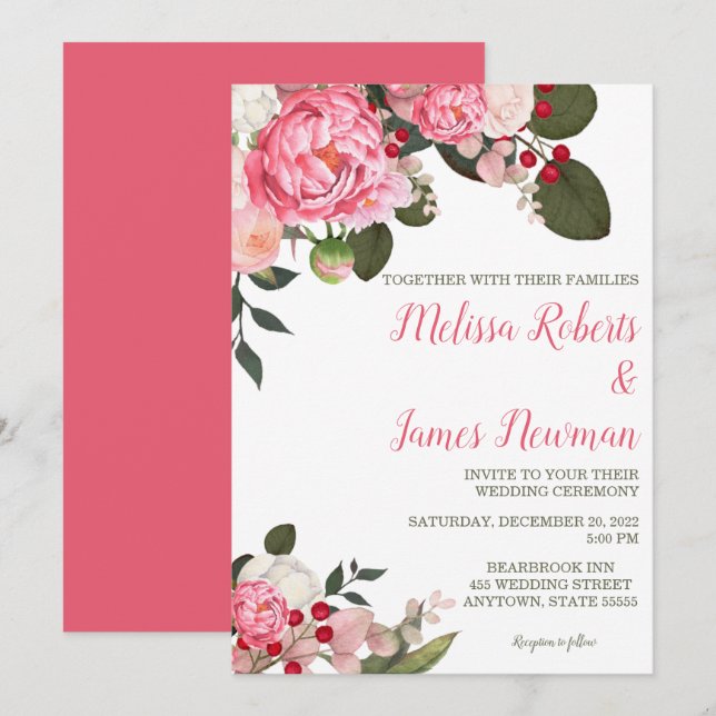 Einladung von Pink Peony Wedding (Vorne/Hinten)