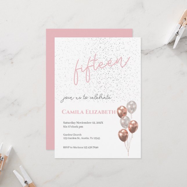 Einladung von Pink Quinceañera (Vorderseite/Rückseite Beispiel)