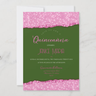 Einladung von Pink und Green Diamond Quinceañera