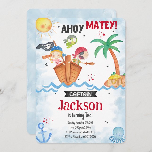 Einladung von Pirate Birthday (Vorne/Hinten)