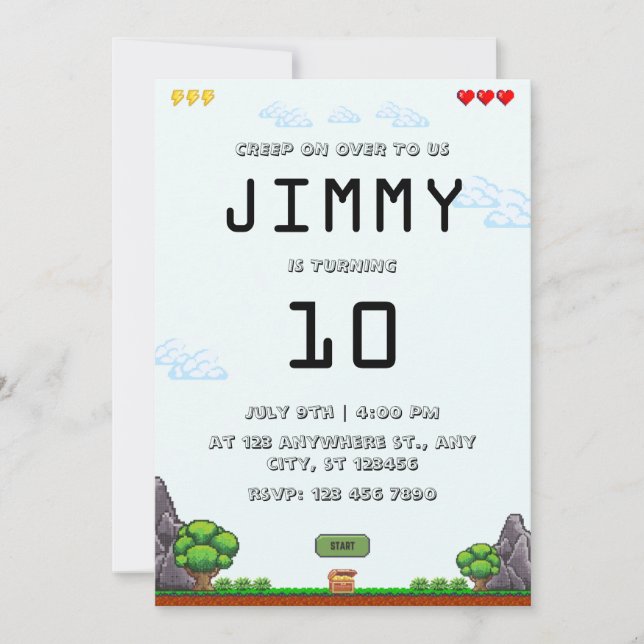 Einladung von Pixel Game Birthday (Vorderseite)