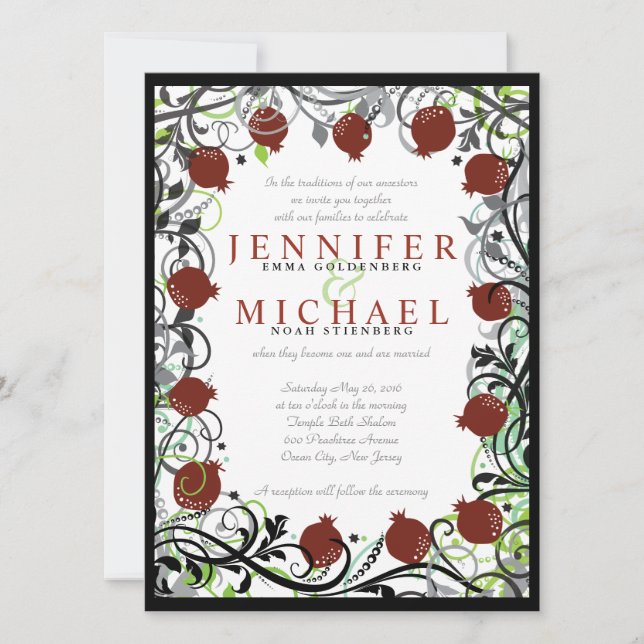 Einladung von Pomegranate zur jüdischen Hochzeit (Vorderseite)