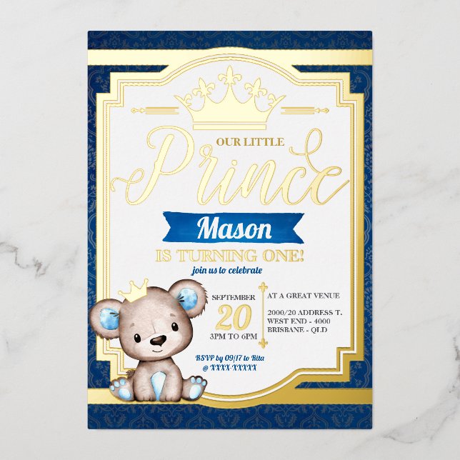 Einladung von Prince Birthday Foil (Vorderseite)
