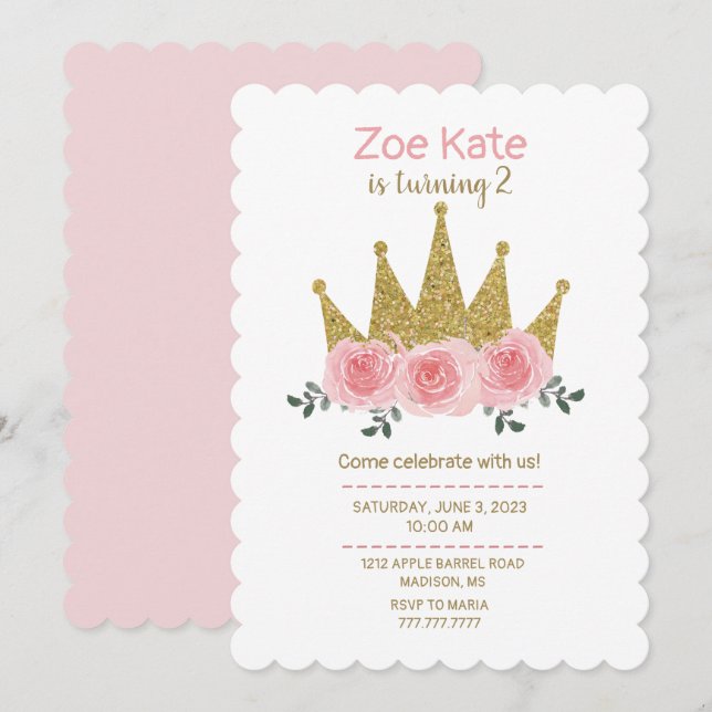 Einladung von Princess Birthday (Vorne/Hinten)