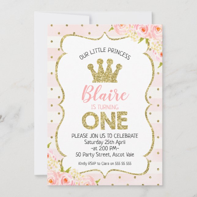 Einladung von Princess Crown zum 1. Geburtstag (Vorderseite)