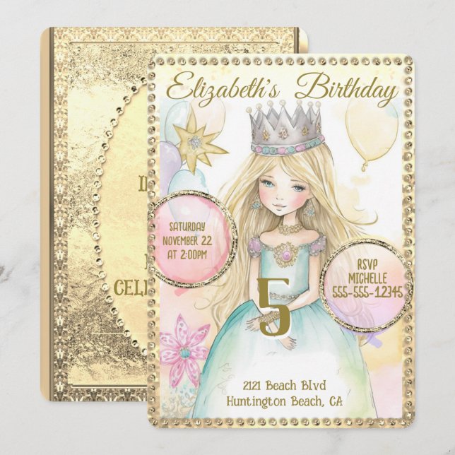 Einladung von Princess Fairy Birthday (Vorne/Hinten)