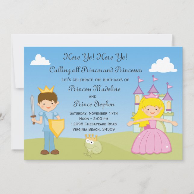 Einladung von Prinzessin und Prinzessin Birthday (Vorderseite)