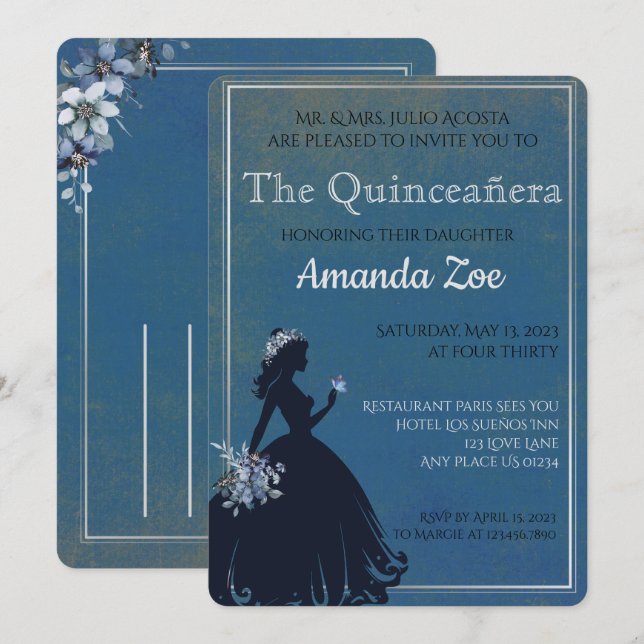 Einladung von Quinceañera (Vorne/Hinten)