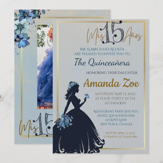 Einladung von Quinceañera (Vorne/Hinten)