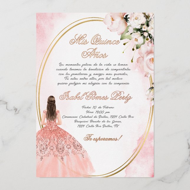 Einladung von Quinceanera auf Spanisch (Vorderseite)