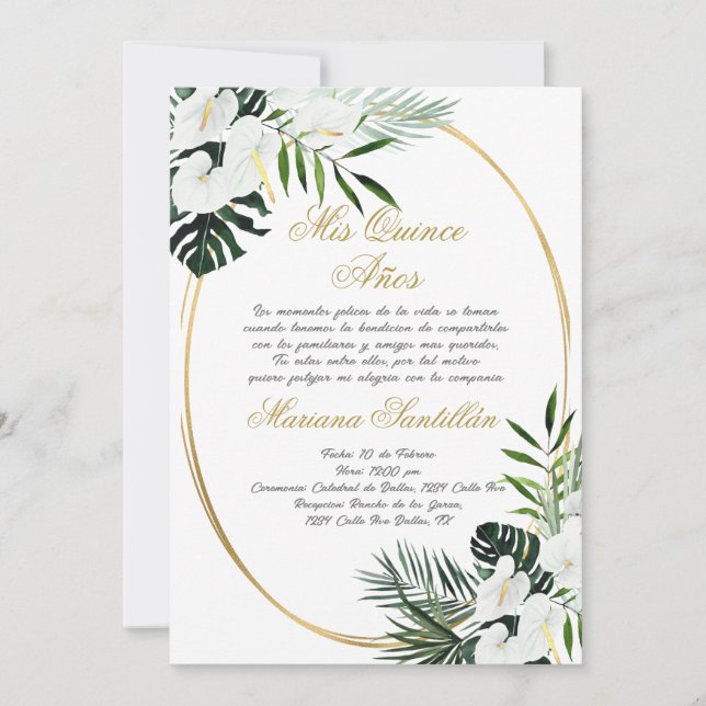 Einladung von Quinceanera auf Spanisch (Vorderseite)
