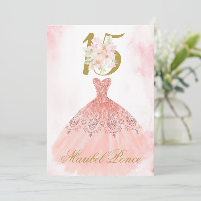 Einladung von Quinceanera auf Spanisch (Stehend Vorderseite)