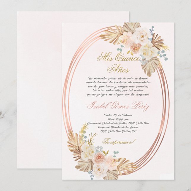 Einladung von Quinceanera auf Spanisch (Vorne/Hinten)