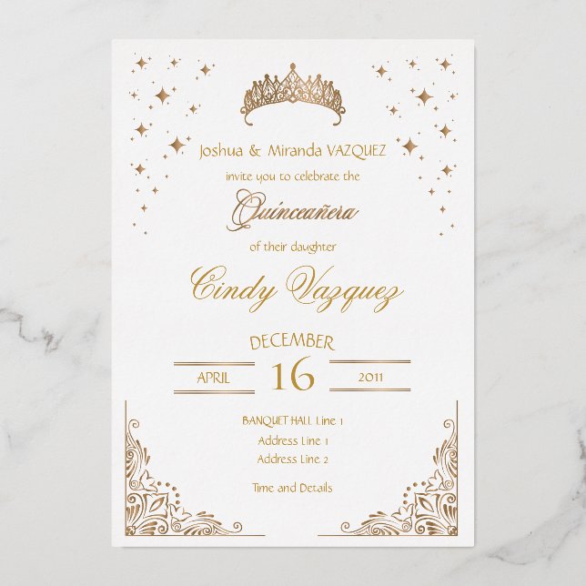Einladung von Quinceanera Foil (Vorderseite)