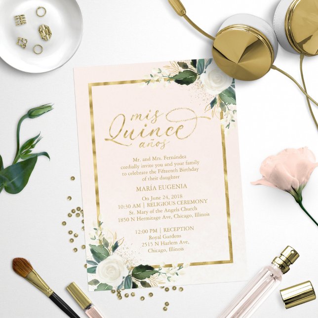 Einladung von Quinceanera Pink Gold Foil (Von Creator hochgeladen)