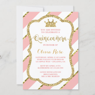 Einladung von Quinceañera, Rosa, Gold, Krone