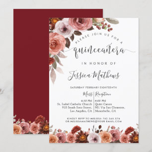 Einladung von Quinceñera Burgund und Blush