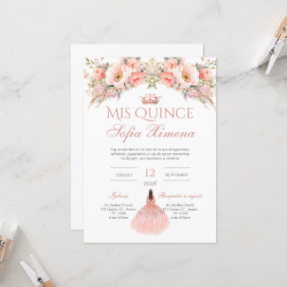 Einladung von Quinceñera in Spanisch Rosa
