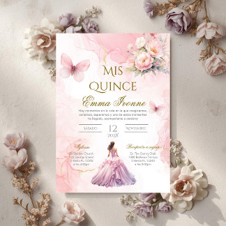 Einladung von Quinceñera in Spanisch Rosa