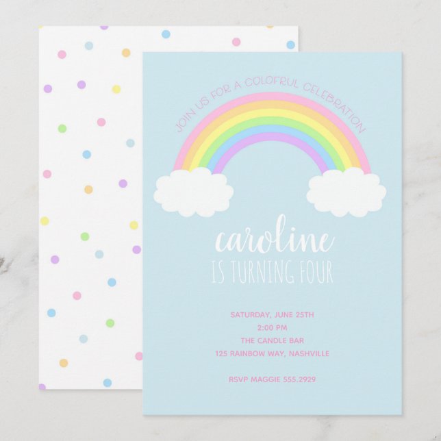 Einladung von Rainbow Girl zum Geburtstag (Vorne/Hinten)