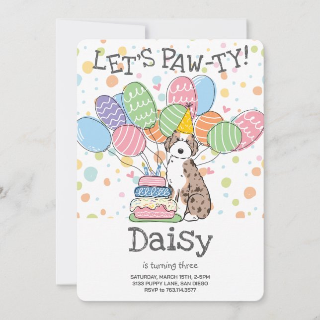Einladung von Red Merle Aussiedoodle Birthday Part (Vorderseite)