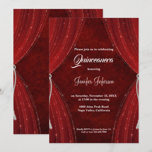 Einladung von Red Quinceanera (Vorne/Hinten)