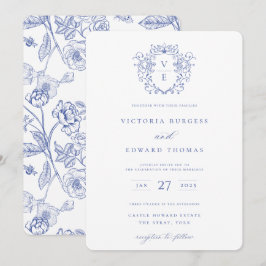 Einladung von Regency Blue Wappen Monogram