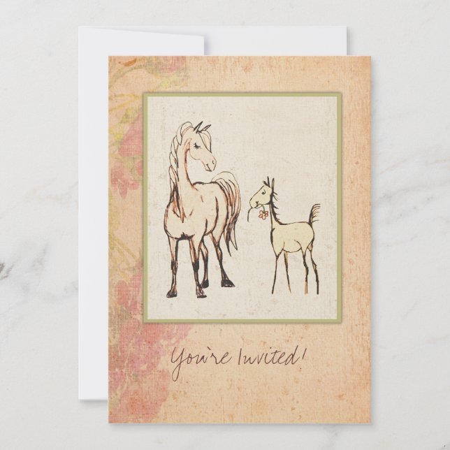 Einladung von Reittier- und Foal-Baby-Dusche (Vorderseite)