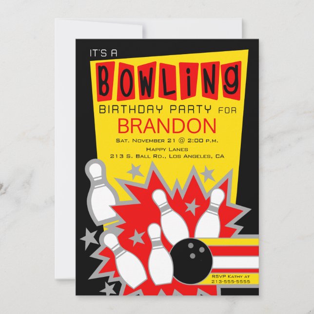 Einladung von Retro Bowling Birthday Party (Vorderseite)