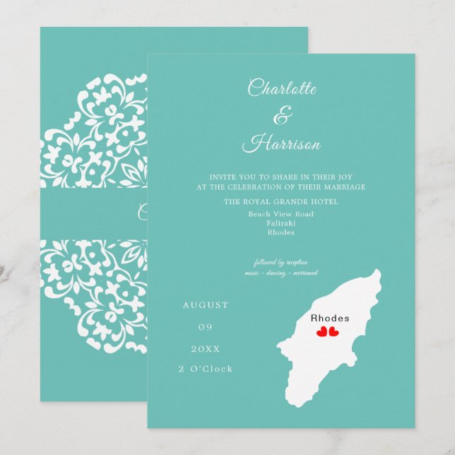 Einladung von Rhodos Hochzeit in Urlaubsort (Vorne/Hinten)