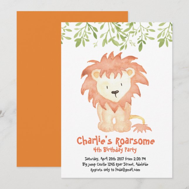 Einladung von Roarsome Birthday (Vorne/Hinten)