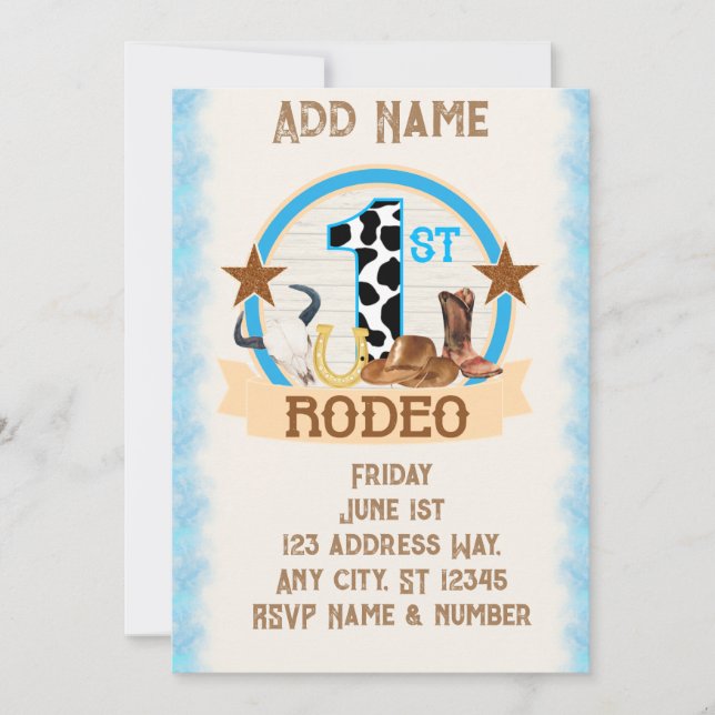 Einladung von Rodeo zum 1. Geburtstag (Vorderseite)